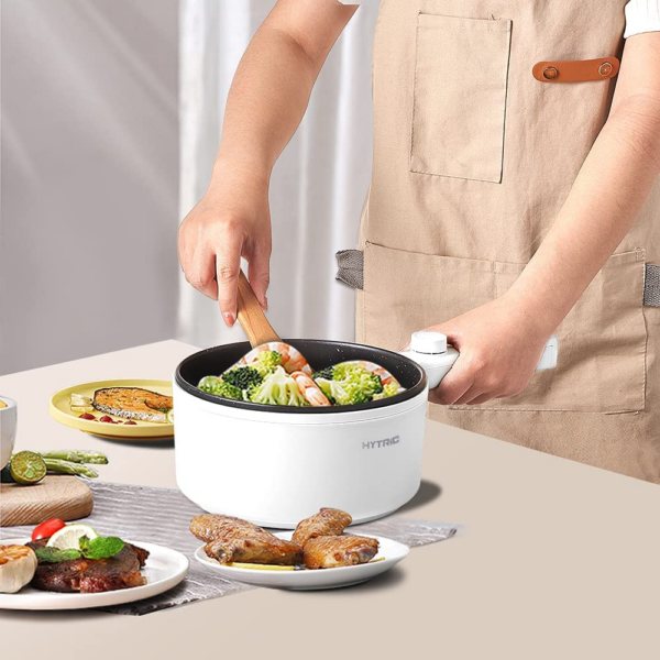 Electric Hot Pot, 1.5L Portable Nonstick Frying Pan for Sauté, Multifunction Electric Skillet for Stir Fry, Roast, Ramen Cooker with Dual Power Control for Dorm, Electric Saucepan, White - Image 3