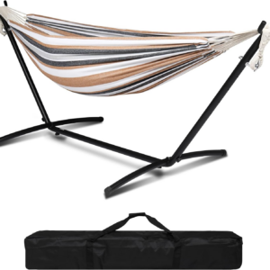Double Hammock w/ Stand, 550lbs Capacity - Desert Stripe