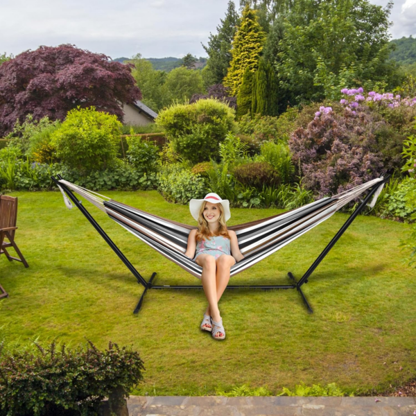 Double Hammock w/ Stand, 550lbs Capacity - Desert Stripe - Image 5