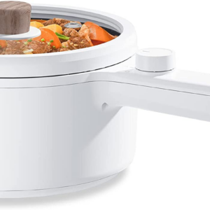 Electric Hot Pot, 1.5L Portable Nonstick Frying Pan for Sauté, Multifunction Electric Skillet for Stir Fry, Roast, Ramen Cooker with Dual Power Control for Dorm, Electric Saucepan, White