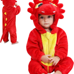Baby Dragon Costume – Soft Flannel Hooded Jumpsuit with Tail, Double Zipper Snowsuit for Toddler Cosplay