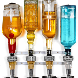 Liquor Dispenser - 4-Bottle Drinks, Alcohol Station - Wall-Mounted Cocktail Tap, Push-Release Valves, Rubber Suction Cups, Home Bar, Man Cave, Bartender Accessories